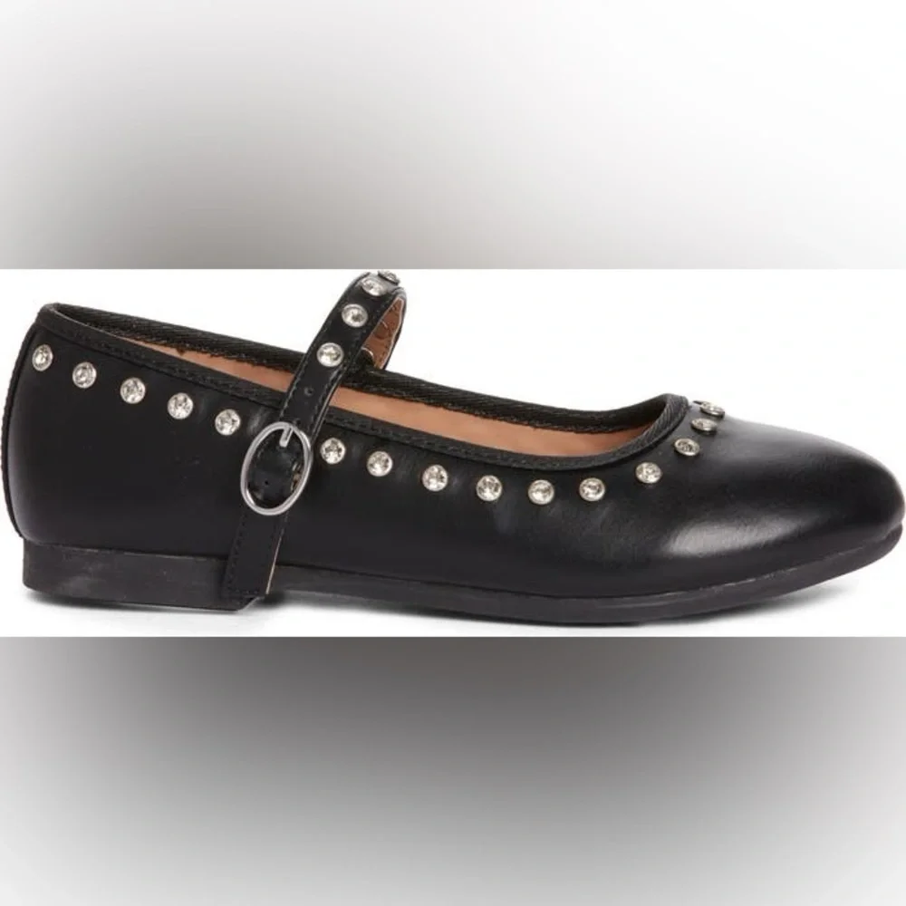 New Steve Madden JRea Crystal Embellished Mary Jane Ballet Flats Black Sz 5 Girl